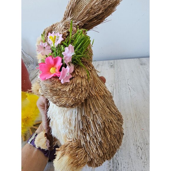 Vintage Pier sisal bottle brush rabbit bunny Easter spring cane flowers bouquet - Picture 9 of 9